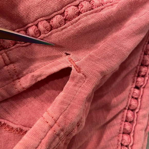 Eddie Bauer Cap Sleeve Embroidered Seam V Neck Pink Burnout Tee Size S - Picture 8 of 10